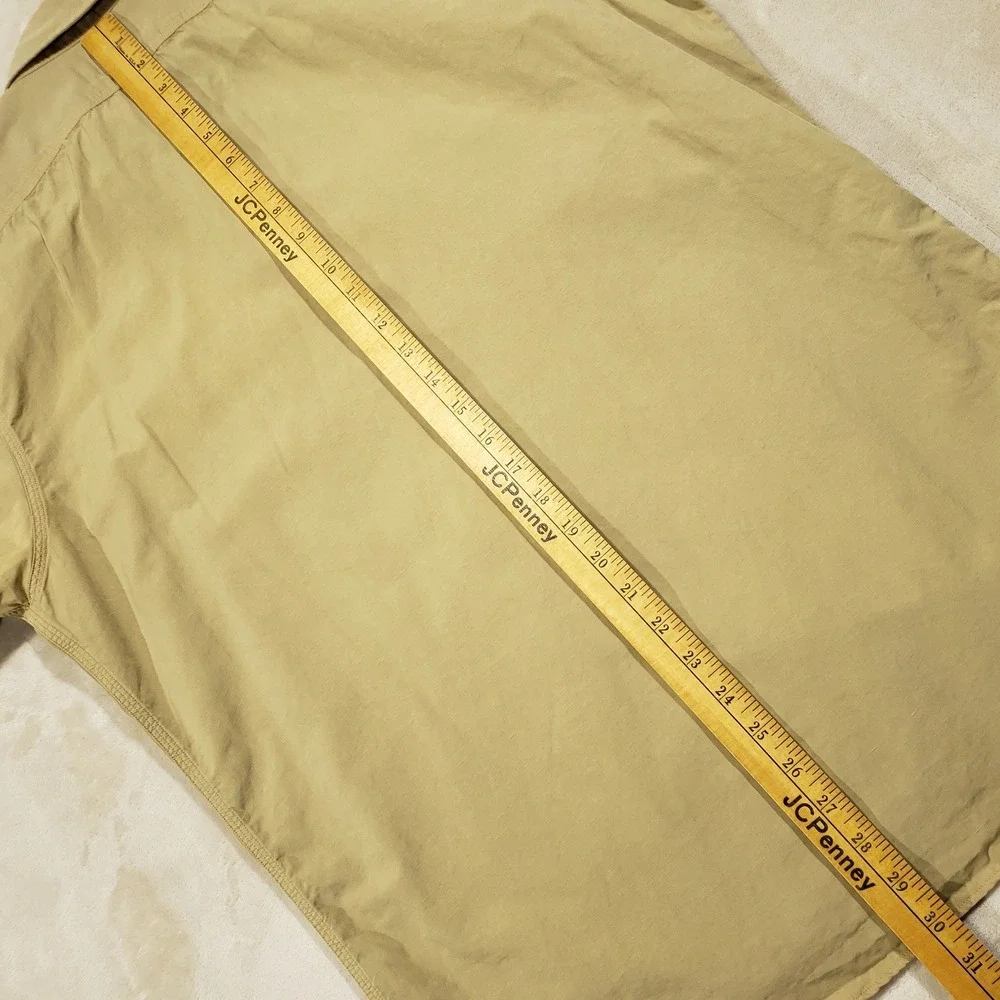 Polo Ralph Lauren Safari Button Up Shirt Men Medium Tan Linen Blend Short Sleeve